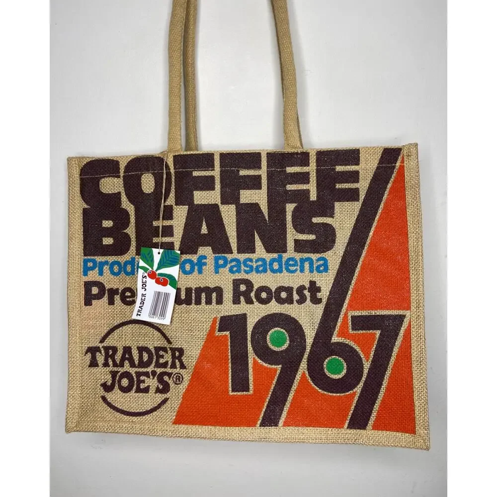 Set 3x Trader Joe's Coffee Beans 100% Jute Large 9 Gallon Reusable Tote Bag NWT!